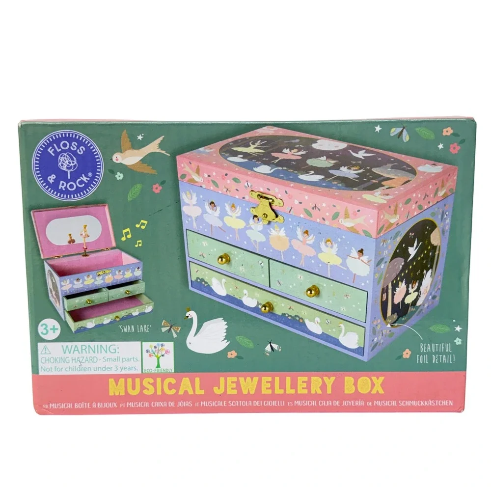Floss & Rock Enchanted Swan Lake Musical Jewelry Box with 3 Drawers New